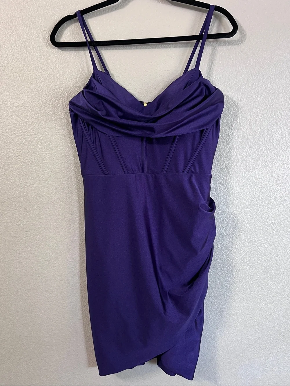 Aqua Draped Satin Corset Dress - Picture 3 of 7